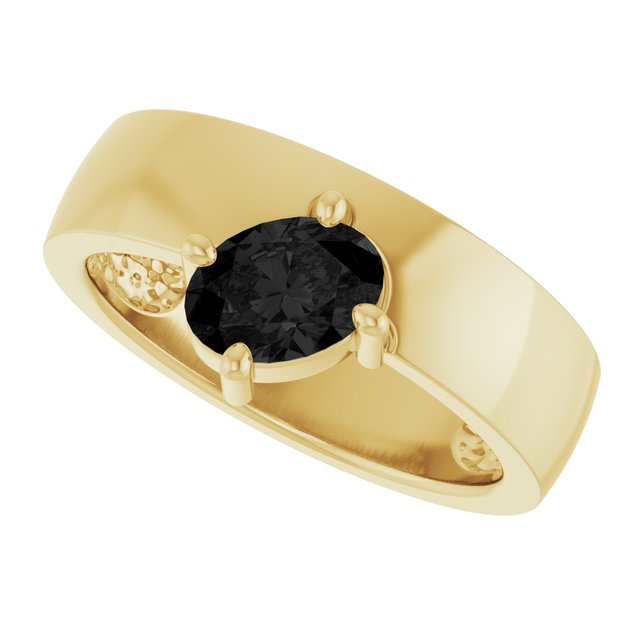 Oval Black Onyx Solitaire Ring in Yellow Gold