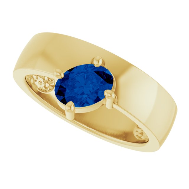 Oval Lab-Grown Blue Sapphire Solitaire Ring in Yellow Gold