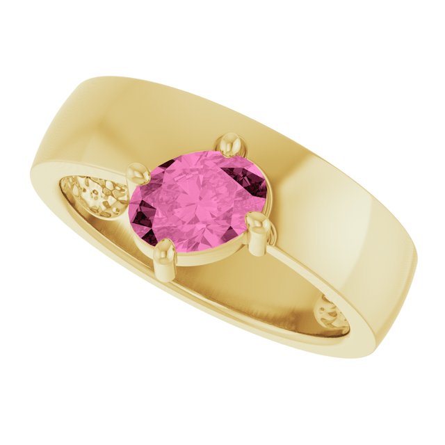 Oval Lab-Grown Pink Sapphire Solitaire Ring in Yellow Gold