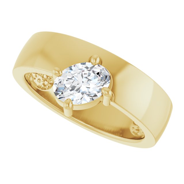 Oval White Sapphire Solitaire Ring in Yellow Gold