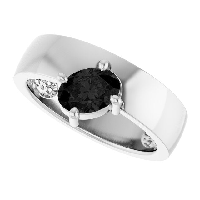Oval Black Onyx Solitaire Ring in White Gold