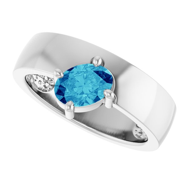 Oval Blue Zircon Solitaire Ring in White Gold