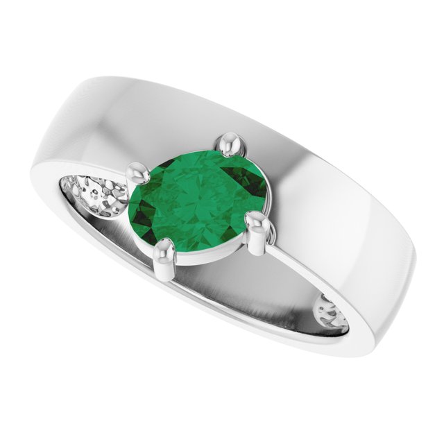 Oval Lab-Grown Emerald Solitaire Ring in White Gold