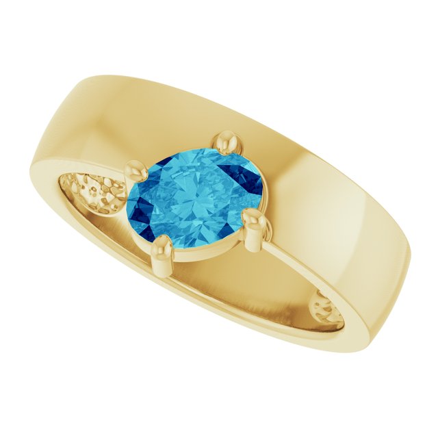 Oval Blue Zircon Solitaire Ring in Yellow Gold