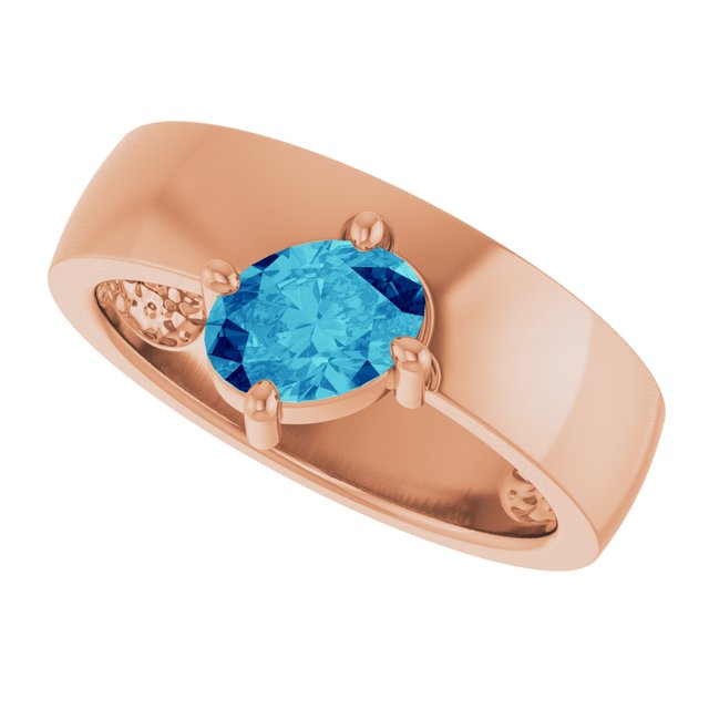 Oval Blue Zircon Solitaire Ring in Rose Gold