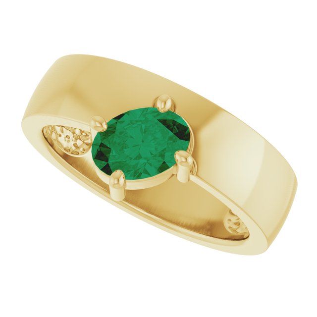 Oval Lab-Grown Emerald Solitaire Ring in Yellow Gold