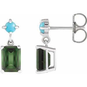 Green Tourmaline Emerald Stud Earrings in Gold and Platinum
