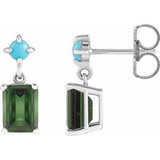 Green Tourmaline Emerald Stud Earrings in Gold and Platinum