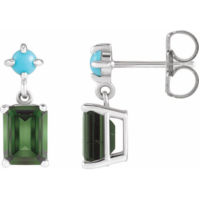 Green Tourmaline Emerald Stud Earrings in Gold and Platinum