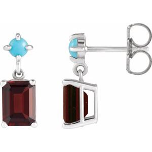 Mozambique Garnet Emerald Stud Earrings in Gold and Platinum