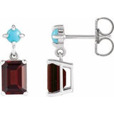Mozambique Garnet Emerald Stud Earrings in Gold and Platinum