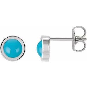 Turquoise Round Bezel-Set Stud Earrings in Gold and Platinum