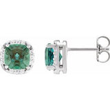Alexandrite & Diamond Cushion Halo Stud Earrings in Gold and Platinum