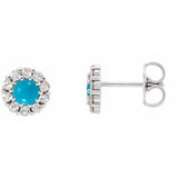 Turquoise & Diamond Round Halo Stud Earrings in Gold and Platinum