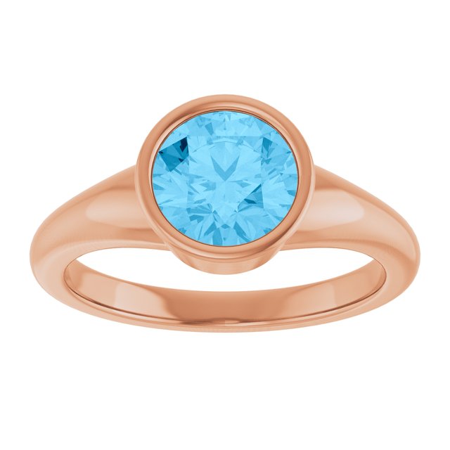 Round Swiss Blue Topaz Solitaire Ring in Gold and Platinum