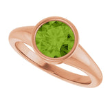 Round Peridot Solitaire Ring in Gold and Platinum