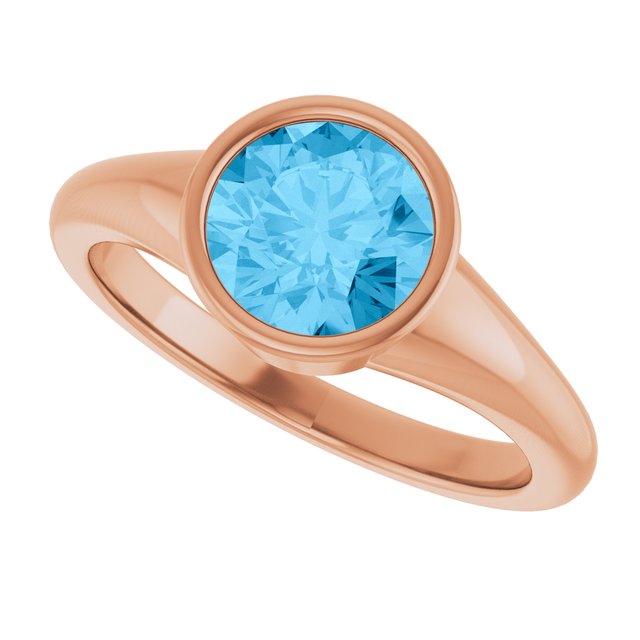 Round Swiss Blue Topaz Solitaire Ring in Gold and Platinum