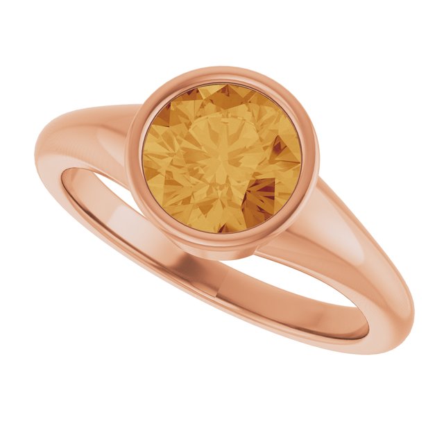 Round Citrine Solitaire Ring in Gold and Platinum