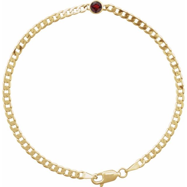Round Natural Mozambique Garnet Bezel-Set Solitaire Curb Link Bracelet In Gold & Platinum