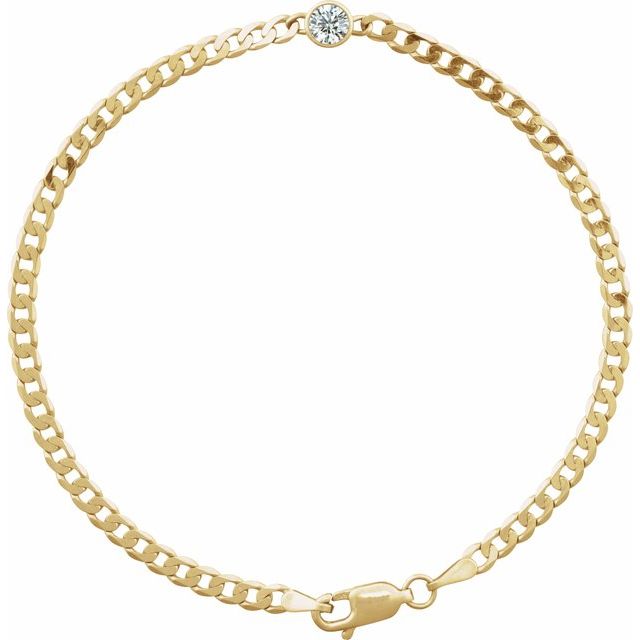 Round Natural White Sapphire Bezel-Set Solitaire Curb Link Bracelet In Gold & Platinum