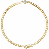 Round Natural White Sapphire Bezel-Set Solitaire Curb Link Bracelet In Gold & Platinum