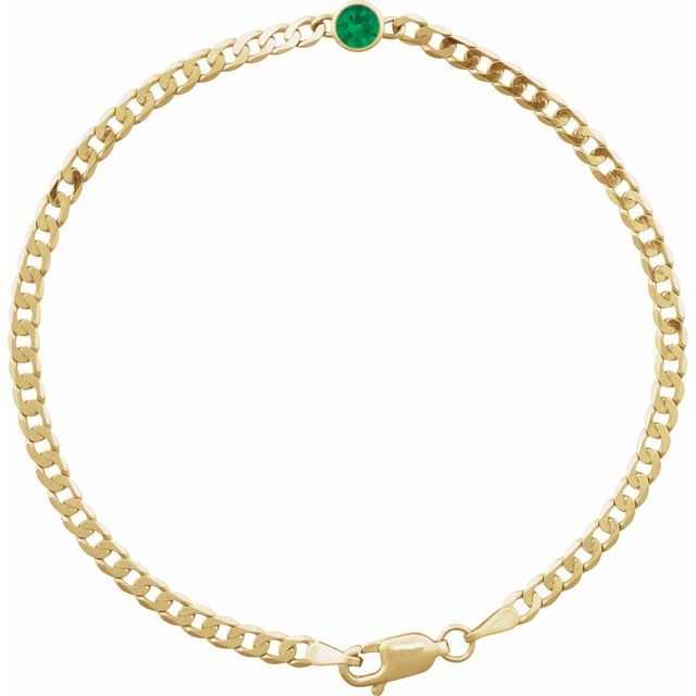 Round Natural Emerald Bezel-Set Solitaire Curb Link Bracelet In Gold & Platinum