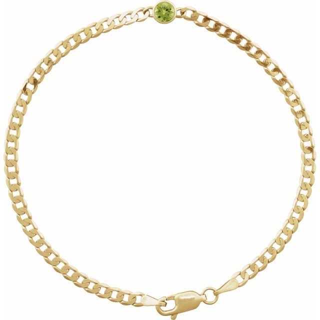 Round Natural Peridot Bezel-Set Solitaire Curb Link Bracelet In Gold & Platinum