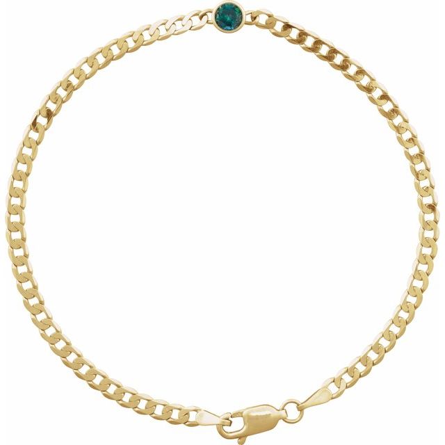 Round Lab-Grown Alexandrite Bezel-Set Solitaire Curb Link Bracelet In Gold & Platinum