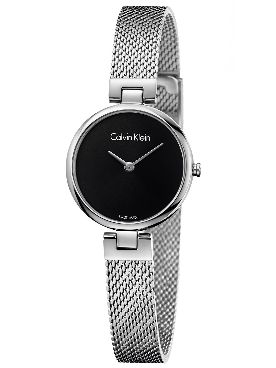 Calvin Klein Authentic Quartz Black Dial Silver Milanase Stainless Steel Bracelet Ladies Watch K8G23121