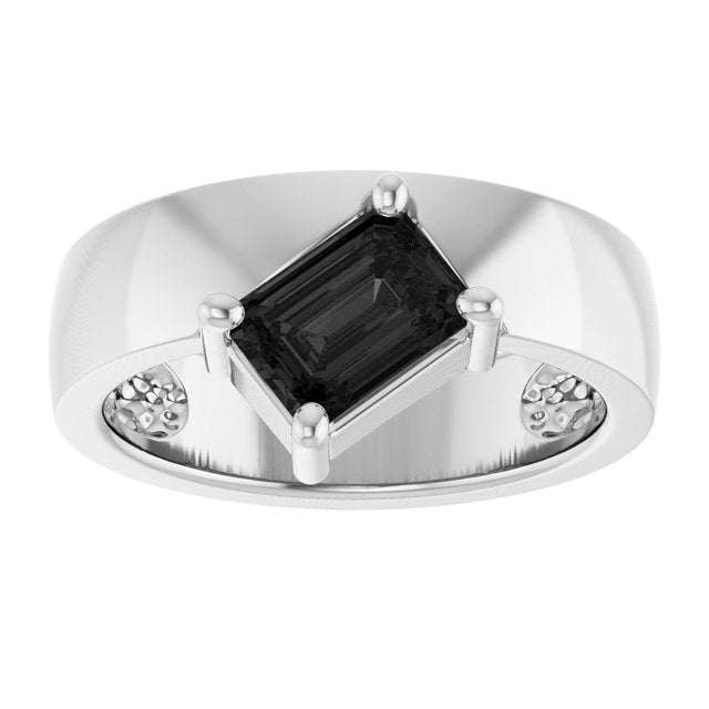Emerald Black Onyx Solitaire Ring in Platinum