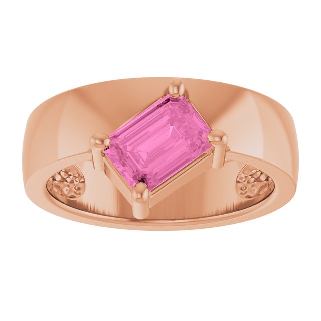 Emerald Lab-Grown Pink Sapphire Solitaire Ring in Gold