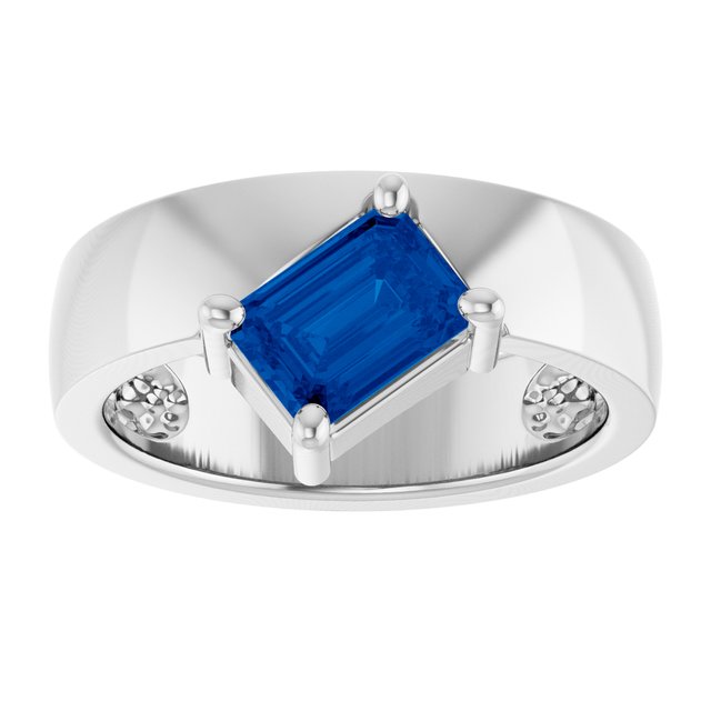 Emerald Lab-Grown Blue Sapphire Solitaire Ring in Platinum