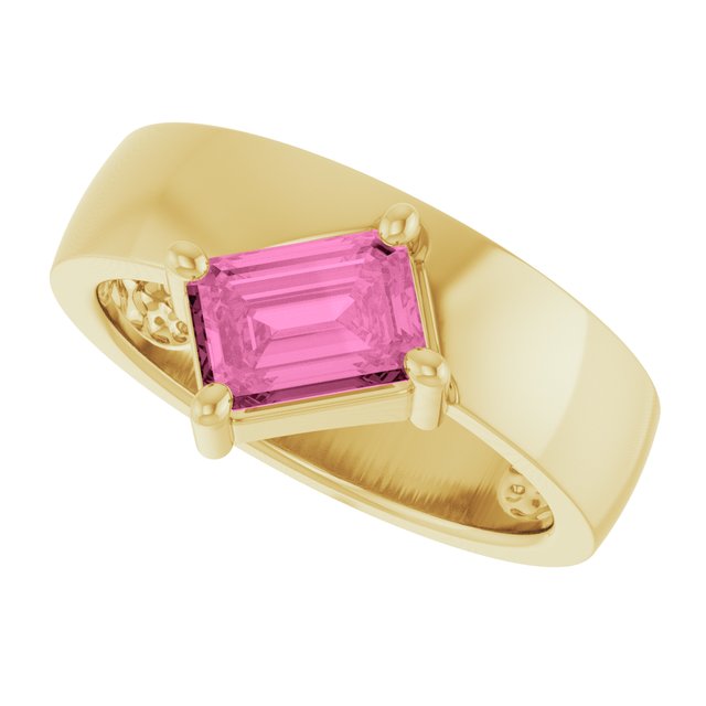 Emerald Lab-Grown Pink Sapphire Solitaire Ring in Yellow Gold