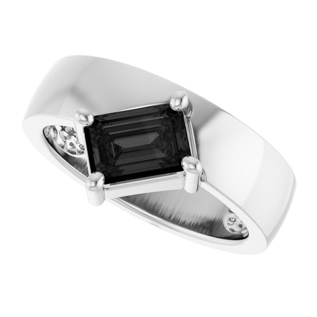 Emerald Black Onyx Solitaire Ring in White Gold
