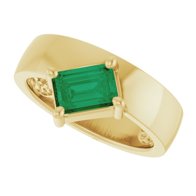 Emerald Lab-Grown Emerald Solitaire Ring in Yellow Gold