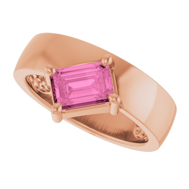Emerald Lab-Grown Pink Sapphire Solitaire Ring in Gold