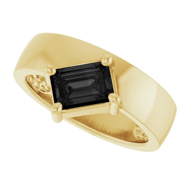 Emerald Black Onyx Solitaire Ring in Yellow Gold
