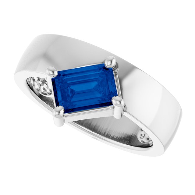 Emerald Lab-Grown Blue Sapphire Solitaire Ring in Platinum