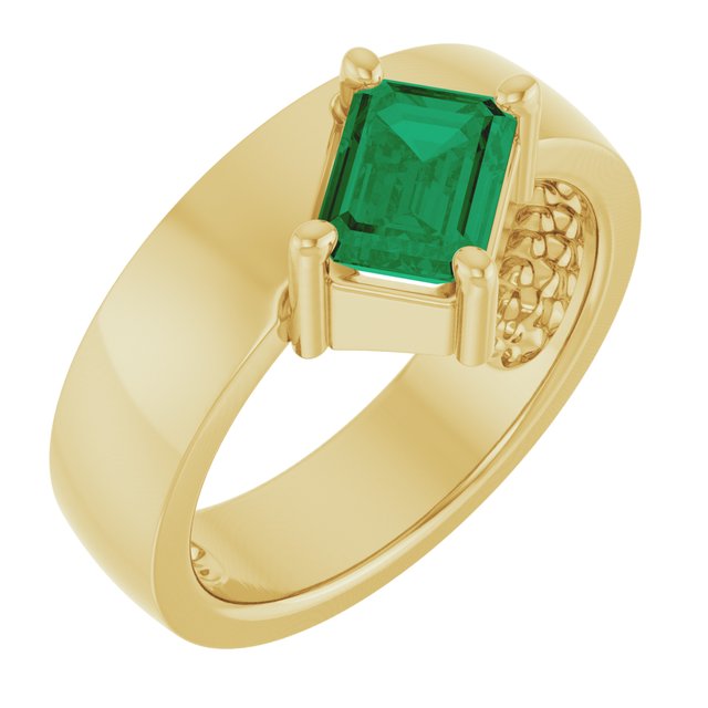 Emerald Lab-Grown Emerald Solitaire Ring in Yellow Gold