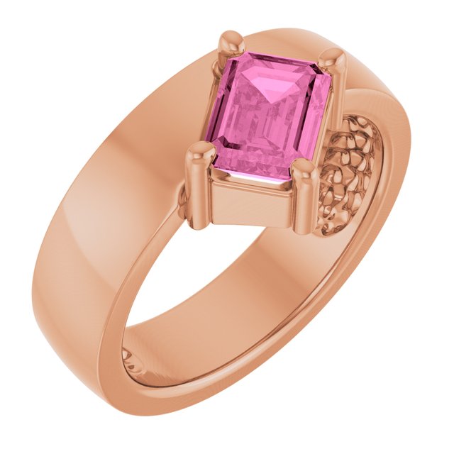Emerald Lab-Grown Pink Sapphire Solitaire Ring in Gold