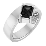 Emerald Black Onyx Solitaire Ring in White Gold