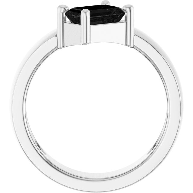 Emerald Black Onyx Solitaire Ring in Platinum
