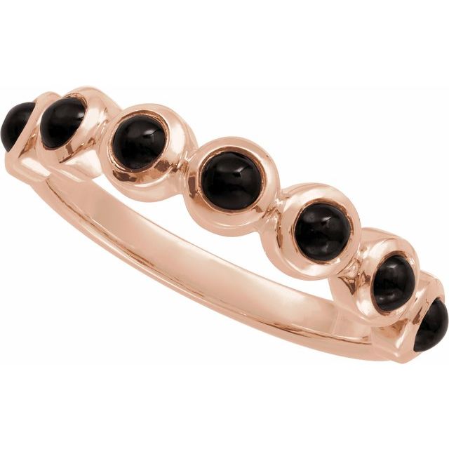 Round Black Onyx Cabochon Ring in Rose Gold