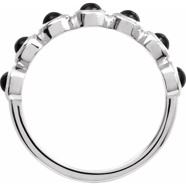 Round Black Onyx Cabochon Ring in White Gold