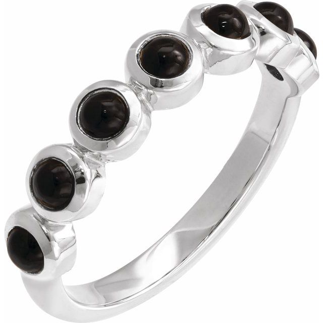 Round Black Onyx Cabochon Ring in White Gold