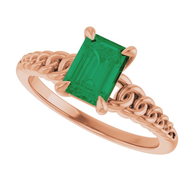 Emerald Lab-Grown Emerald Solitaire Ring in Gold and Platinum