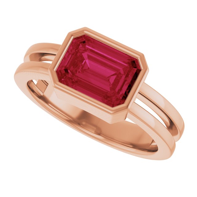 Emerald Lab-Grown Ruby Solitaire Ring in Gold and Platinum