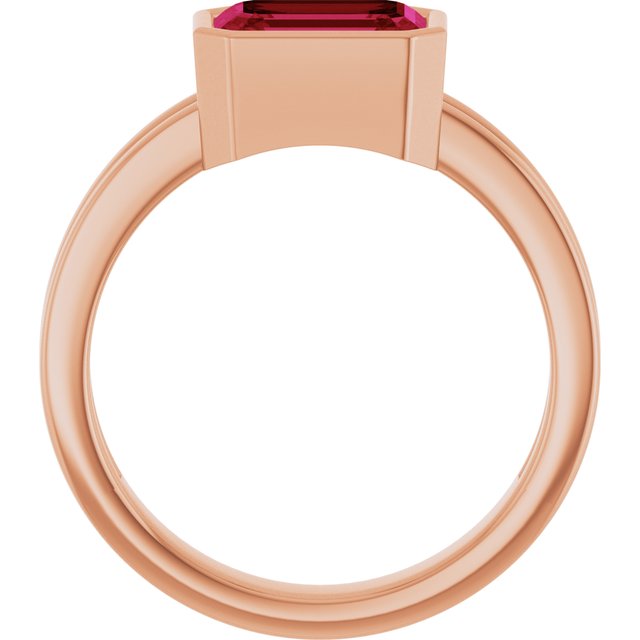 Emerald Lab-Grown Ruby Solitaire Ring in Gold and Platinum