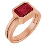 Emerald Lab-Grown Ruby Solitaire Ring in Gold and Platinum