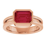 Emerald Lab-Grown Ruby Solitaire Ring in Gold and Platinum